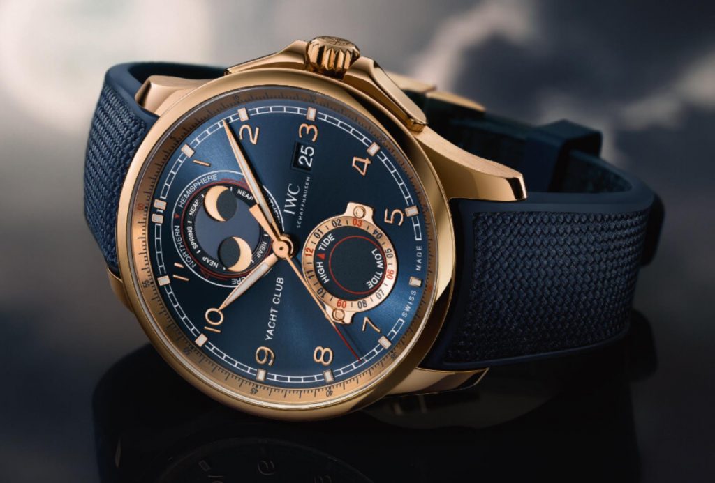 The blue strap fake watch has a moon phase.