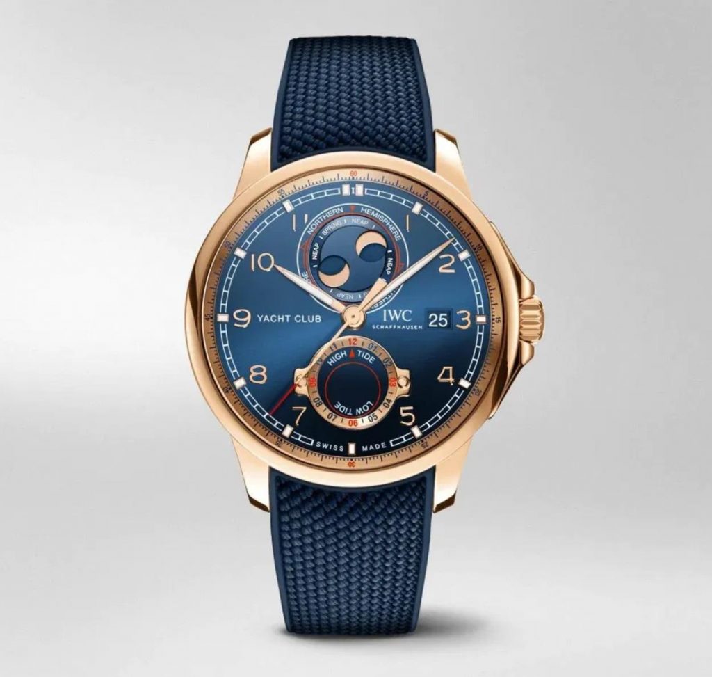 The 18k red gold fake watch has a blue dial.